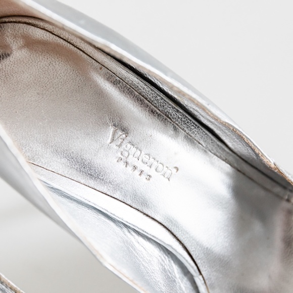 Silver peep toe pumps - size 36 / US6 - Picture 3 of 8